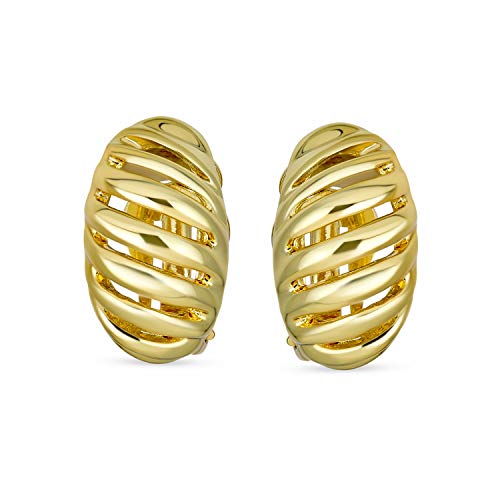 Shrimp Style Stripe Twist 2 Tone Dome Clip On Earrings Gold Plated Rhodium - color: Gold-Tone