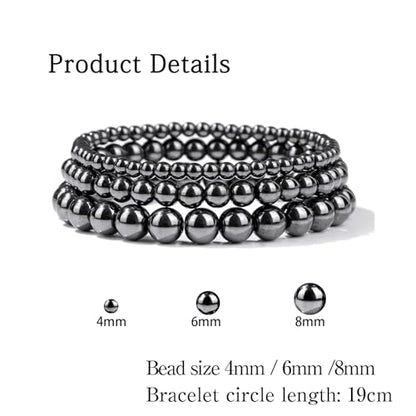 3 PCS Healing Crystal Bracelets for Women 8mm Natural Stone Beaded Stretch Bracelet Amethyst Jewelry Gifts - color: 4,6,8mm Hematite