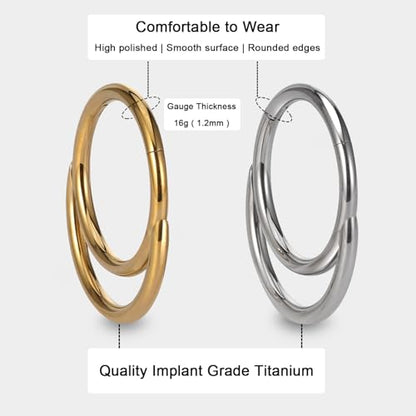 Titanium 16G Septum Ring Piercing Jewelry Nose Rings Hinged Clicker Hoop | G23 Titanium Silver Gold Hinged Segment Daith Piercing Jewelry Non-irritating , Clicker Septum Nose Piercing Jewelry Hoops - color: 08 Circle-Gold, size: 16G-8mm
