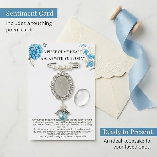 NIIIYTYB Wedding Bouquet Photo Charms for Bride Something Blue Memory Pendant Memorial Charm Pins for Bridal Bouquets Picture Ideas for Wedding Remembrance Photo Charm for Loved Ones