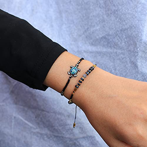 KELITCH Crystal Agate Friendship Bracelet Handmade Seed Beads Adjustable Bracelets for Women - color: Black