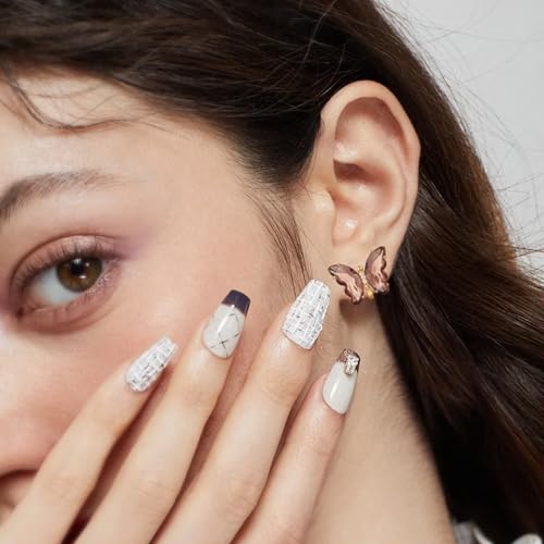 YOQUCOL Butterfly Shape Crystal Clip On Earrings Non Pierced Golden Stud for Women - color: Brown