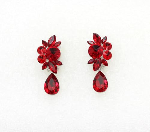 Faship Statement Dangling Floral Clip On Earrings For Women - color: Red