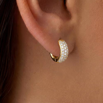 Gokeey Cubic Zirconia Hoop Earrings for Women, Sterling Silver Plated Small Huggie Hoops CZ Pave Chunky Thick Earrings Non Tarnish Hypoallergenic Lightweight Jewelry April Birthstone Gifts - color: Gold