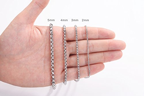 Square Rolo Chain Necklace Stainless Steel Round Box Necklace for Men & Women - size: 26 Inches, style: 7 mm Wide