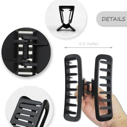 3 Pack Hair Claw Clips 5.1 Inch Large Square Rectangle Jaw Clips Plastic Hollow Strong Hold XL Claw Clip for Thick Curly Long Hair Women Leopard Yellow Black Matte Amber - color: Leopard Yellow&Black&Matte Amber