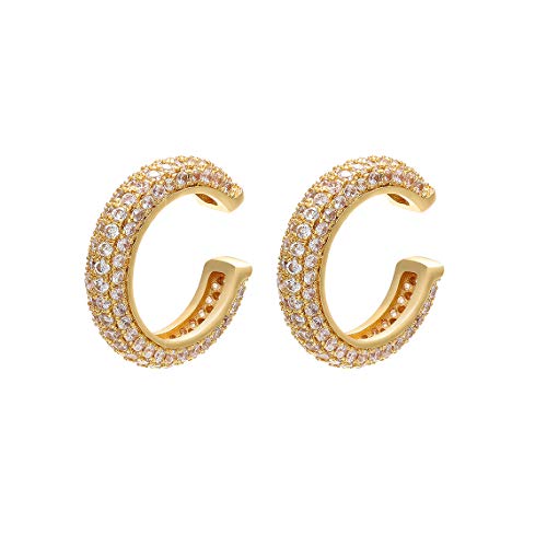 Ear Cuffs for Women - CZ Paved Hoop Conch Cuff Earrings for Men - Sparkle Rhinestones Clip On Wrap Earrings Non Pierced - color: Gold - White CZ