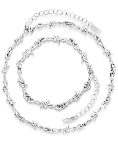 Stainless Steel Gothic Y2K Punk Rock Emo Biker Pendant Necklace | Cosplay Vintage Viking Alt Edgy Fashion Charm Necklace Jewelry for Men Women Active Daily Wear - style: Barbed Wire Necklace Bracelet(No cross)