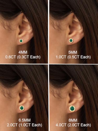 0.6-4 Carat 5A Cubic Zirconia/Simulated Emerald Sparkle Stud Earrings for Women, Hypoallergenic 925 Sterling Silver Posts, Anniversary Birthday Valentines Mothers Day Jewelry Gift - color: Simulated Emerald - Yellow Gold, size: 4.00 Carat (2.00ct * 2)