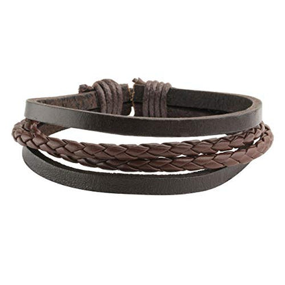 6-12PCS Braided Faux Leather Bracelet Punk Cuff Wrap Bracelets for Men Women Adjustable - color: A1:6pcs