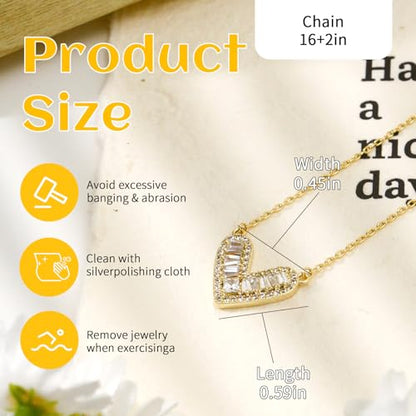 Cubic Zirconia Heart Pendant Necklace, 14K Gold Plated Pave Heart Necklace for Women, Faux Diamond Heart Pendant Necklace, Valentine’s Day, Birthday & Anniversary - color: X-4645 White Gold