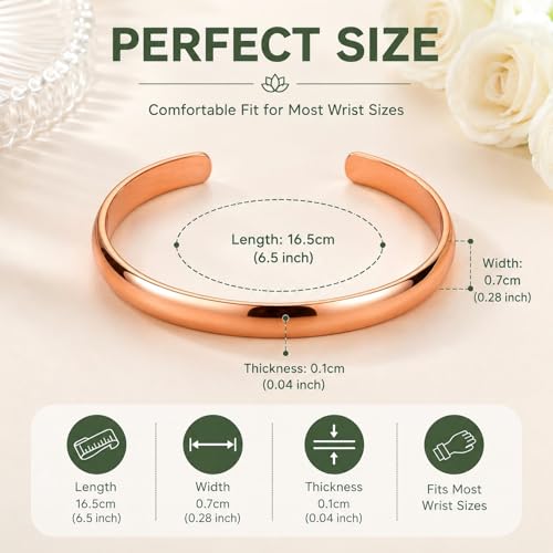 Pure Copper Bracelet – Copper Bracelet for Men & Women – 100% Solid, Raw & Uncoated Handmade Hammered Tibetan Cuff Bangle - color: Mirror Finish