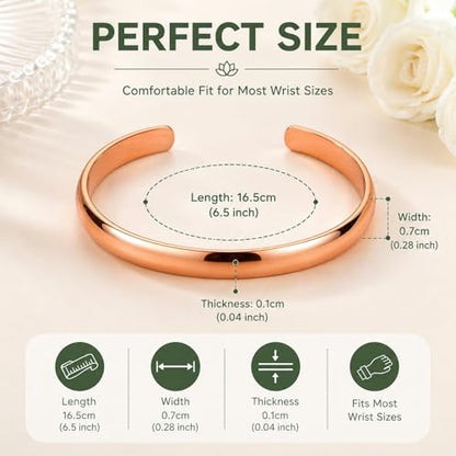 Pure Copper Bracelet – Copper Bracelet for Men & Women – 100% Solid, Raw & Uncoated Handmade Hammered Tibetan Cuff Bangle - color: Mirror Finish