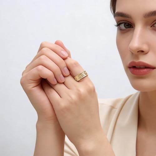 HZMAN 8mm Moon Star Sun Statement Ring Stainless Steel Boho Jewelry for Women Men - color: Gold