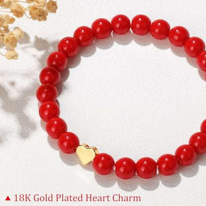 Healing Bracelet For Women Anxiety Beaded Bracelets Jewelry Healing Stone Crystal Bracelet Stress Relief Yoga Beads Chakra Bracelets Gifts For Women pink - color: Heart-Red