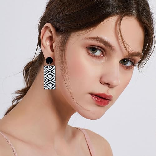 KaFu Checkerboard Earrings for Women 70s 80s Retro Acrylic Black White Striped Checkered Geometric Dangle Earrings Resin Rectangle Earrings Statement Jewelry - color: style-2