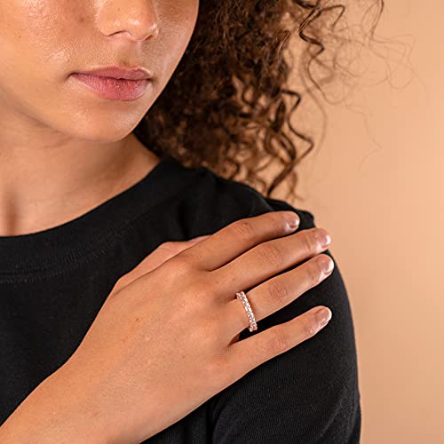 PAVOI 14K Gold Plated Rings with Cubic Zirconia Love and Stackable 3mm Princess Cut Rings for Women - color: White Gold