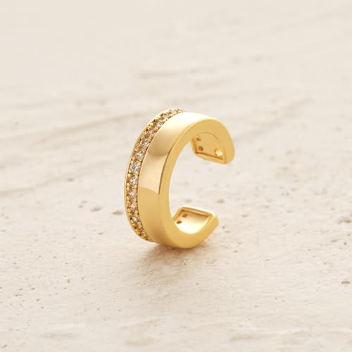 Women Ear Cuff Earring Gold Non Pierced Ear Cartilage Clip on Wrap Hoop 14K Gold Filled Tiny Boho Beach Simple Minimalist Delicate Handmade Hypoallergenic Jewelry Gift-Sold as Single/Pair - style: Band 1 Row CZ