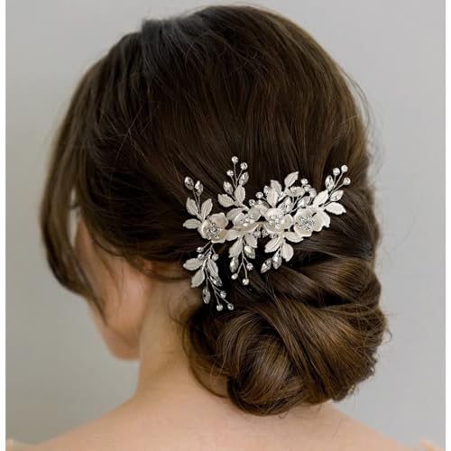 Bridal Hair Accessories Silver Wedding Hair Duckbill Clip for Brides, Handmade Rhinestone Hair Vine Wedding Head Pieces for Women and Bridesmaids Flower Girls - color: Silver