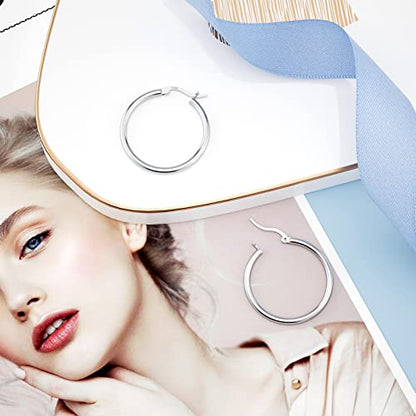 JIAYIQI Sterling Silver Hoop Earrings 18K White Gold Plated Silver Circle Endless Earrings Hoops Jewelry Lightweight Hoop Earring for Women Diameter 10,14,16,18,20,25,30,35,40,50,60mm - style: Silver-25mm
