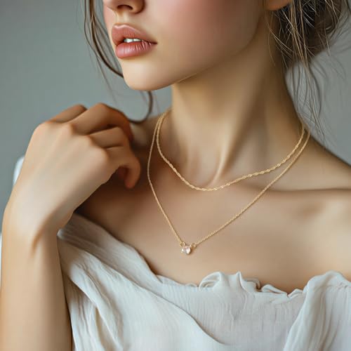 Yowivon Layered Gold Necklaces for Women, Dainty 14K Gold Plated Pendant Necklace, Non Tarnish Cubic Zirconia Stack Choker Necklace, Adjustable Hypoallergenic Trendy Jewelry Gift for Her - style: Gold-Zircon Pendant