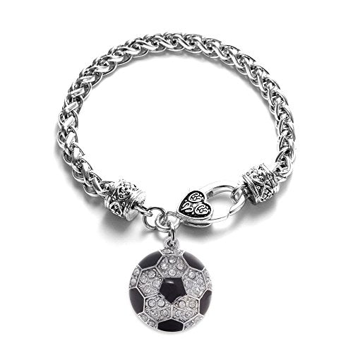 Silver Customized Charm Bracelet with Cubic Zirconia Jewelry - style: Soccer Ball