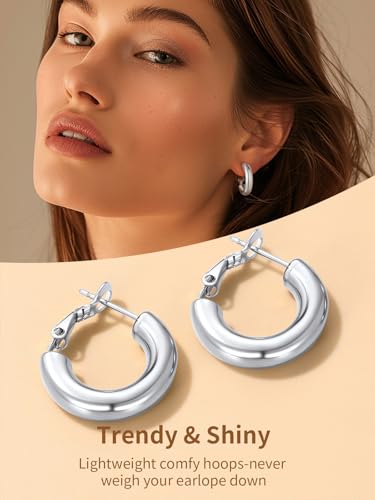 FindChic Hoop Earrings for Women, Silver/Black/14K Gold Plated Hypoallergenic Hollow Round Tube Loop Earrings, 20mm/30mm/40mm/60mm/80mm Chunky Hoops with Custom Name Options & Gift Box - color: b.Silver, size: 20MM