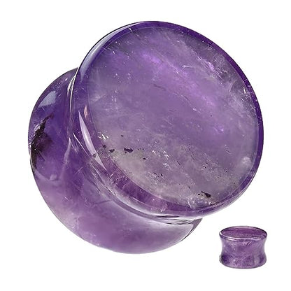 Pierced Owl Amethyst Stone Double Flared Plugs, Sold as a Pair - style: 12mm (1/2")