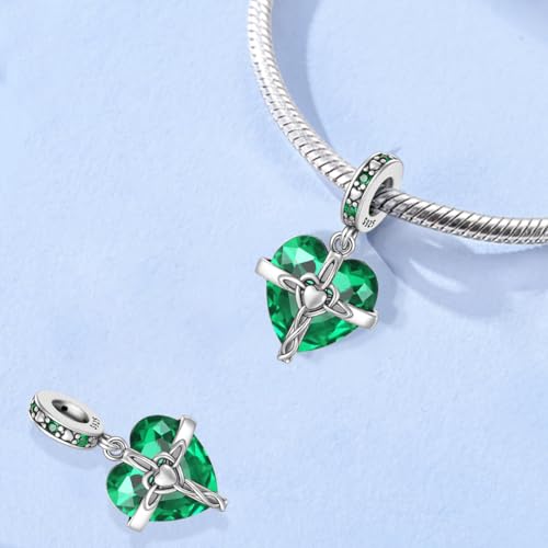 LNQOBU Birthstone Charm for Bracelets,925 Sterling Silve Heart Dangle Charms for Pandora Bracelets - color: E-May