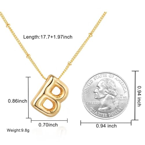 Bubble Letter Necklace for Women, 14k Gold Plated Initial Letter Pendant Necklace Personalized Jewelry A - Z 26 letters - style: Gold-B