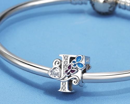 S925 Silver Butterfly Initial Letter Charms Fit for Pandora Charms Bracelets and Necklace Alphabet Bead Charms Jewelry Gifts for Women - color: F