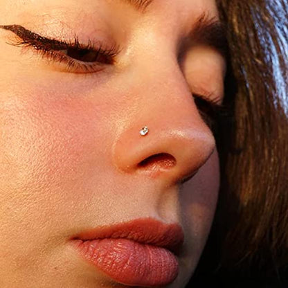 8PCS Titanium Nose Rings Stud, Gold Nose Ring for Women Men Hypoallergenic Nostril Hoops L Shape Nose Studs Corkscrew CZ Nose Piercing Jewelry Silver 18G & 20G Nose Ring Studs 2/2.5/3mm - style: Gold-12-three shape