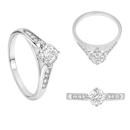 0.5ct Hearts & Arrows CZ Promise Ring, 18K White Gold Plated Classic Cathedral Solitaire, Realistic Travel Wedding Ring Alternative R21