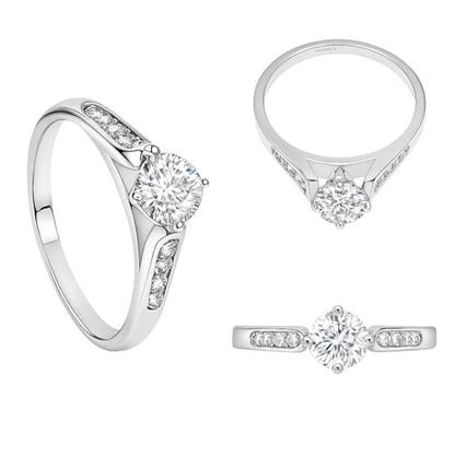 0.5ct Hearts & Arrows CZ Promise Ring, 18K White Gold Plated Classic Cathedral Solitaire, Realistic Travel Wedding Ring Alternative R21