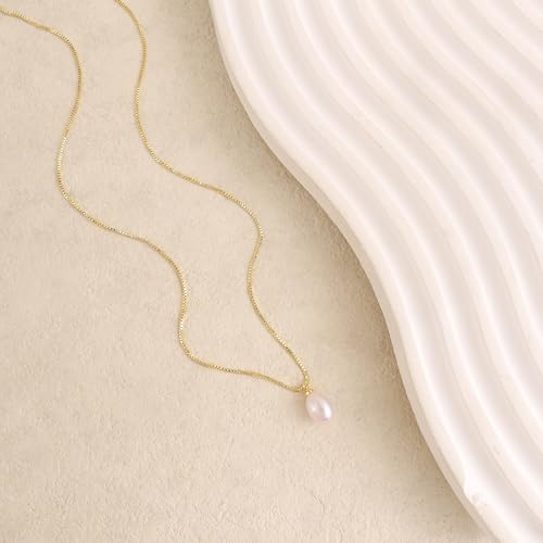 Pearl Necklaces for Women Trendy,14k Gold Plated Pearl Pendant Necklace Dainty Wedding Necklace Small Cute Gold Choker Necklace for Women Non Tarnish Gold Prom Jewelry Fashion Bridesmaids Gifts - color: GOLD-Boxchain pearl necklace