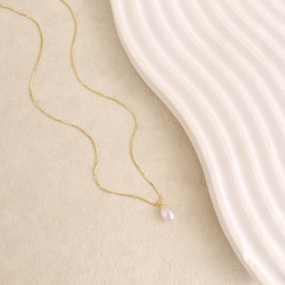 Pearl Necklaces for Women Trendy,14k Gold Plated Pearl Pendant Necklace Dainty Wedding Necklace Small Cute Gold Choker Necklace for Women Non Tarnish Gold Prom Jewelry Fashion Bridesmaids Gifts - color: GOLD-Boxchain pearl necklace
