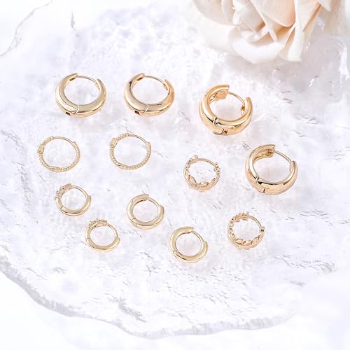 HILXURY 6 Pairs Small Gold Huggie Hoop Earrings for Women, 14K Gold Plated Cartilage Piercings Hoop Earrings Hypoallergenic, Trendy Lightweight Chunky Hoops Set for Women Gifts. - color: A- Gold