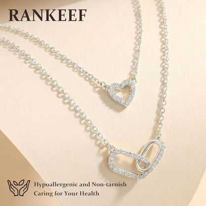 RANKEEF Layered Gold Necklaces for Women Sterling Silver Necklace Waterproof Silver Necklace For Women Adjustable Sterling Silver Necklace For Women Set Jewelry Gift - color: Silver-B