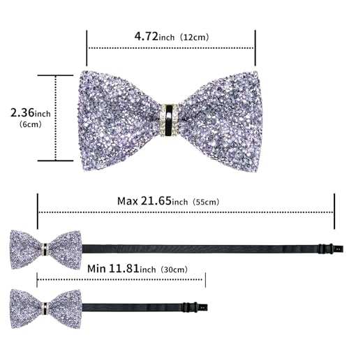 DiBanGu Mens Rhinestone Bow Tie with Ring and Lapel Pin Set | Adjustable Strap,Pre-tied Style,3PCS,Sequin Diamond Bowties，Solid/Mix Color,Shiny Accessory,for Party Prom Banquet Wedding - color: Light Purple
