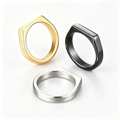 Square Signet Style Titanium Steel Classical Wedding Engagement Ring | Classical Simple Plain Wedding Engagement Statement Ring,Square Shape Signet Style Titanium steel Steel - color: Black