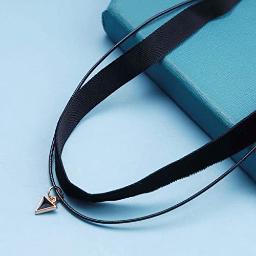 Fesciory Black Necklaces for Women, Adjustable Layered Velvet Leather Lace Collar Necklace, Goth Jewelry Gifts. - color: Double Layer Triangle1