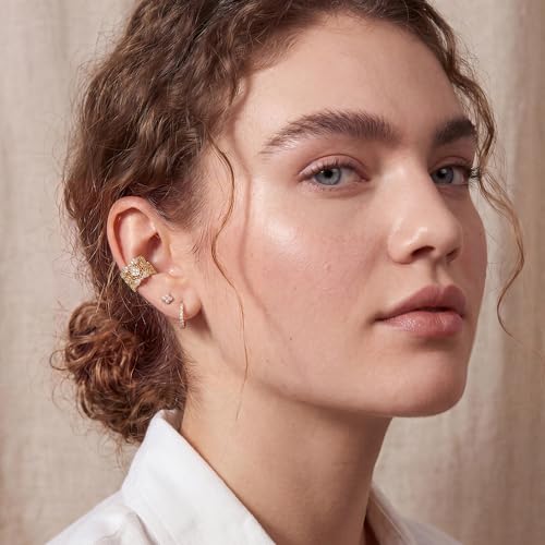 Gold Ear Cuff for Women, 14K Gold Plated Single Non-Pierced Earring with Micro-Pave Cubic Zirconia Adjustable Open Ear Clip for Daily Wear & Special Occasions - color: ear cuff-S 003