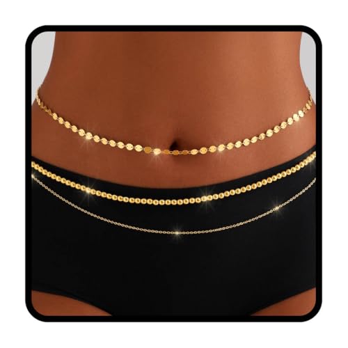 Tgirls Gold Waist Chain for Women Rhinestone Layered Belly Chains Beads Body Chain Heart-Shaped Beach Body Jewelry for Summer - style: Beads