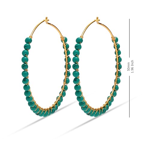 LeCalla 925 Sterling Silver Large Hoop Earrings | Lightweight High-Polished Italian Handmade Earring Hoops | Round Shaped Statement Hoops Earring for Women - color: Boho Beaded Turquoise-50MM