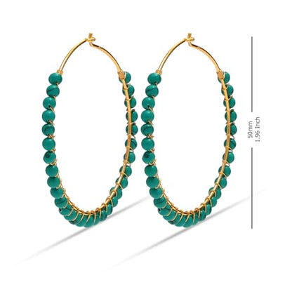 LeCalla 925 Sterling Silver Large Hoop Earrings | Lightweight High-Polished Italian Handmade Earring Hoops | Round Shaped Statement Hoops Earring for Women - color: Boho Beaded Turquoise-50MM