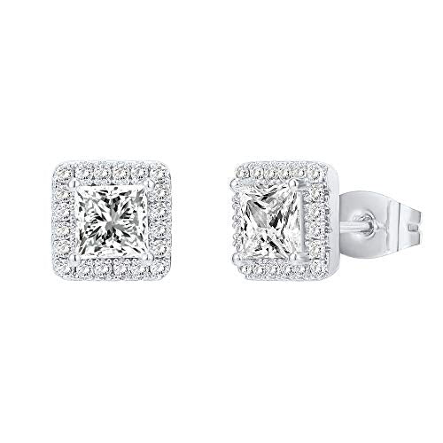 PAVOI 14K Gold Plated 925 Sterling Silver Post Brilliant Round Faux Diamond Halo Earrings - Premium Cubic Zirconia - style: Princess