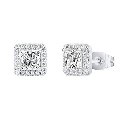 PAVOI 14K Gold Plated 925 Sterling Silver Post Brilliant Round Faux Diamond Halo Earrings - Premium Cubic Zirconia - style: Princess
