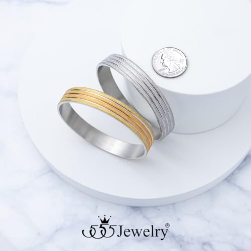 555Jewelry 12mm Wide Stainless Steel Solid Slip On Bangle Bracelet for Women With Small Wrist - color: Sandblast Multicolor (Large)