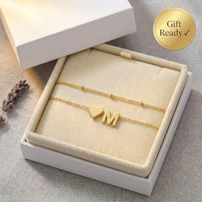 Gold Plated Layered Initial Charm Bracelet for Women - Personalized A-Z Letter Jewelry with Satellite Chain, Adjustable Bracelet Gift for Her, Everyday Wear - color: Gold-M