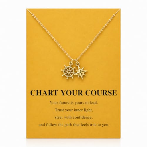 Zealmer Dainty 18K Gold Plated Compass World Map Pendant Necklace Graduation Gift for Friends - color: Set sail